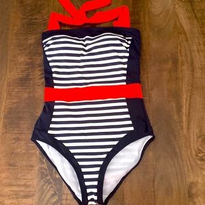 Boden Navy & Orange Santorini Swimsuit - Size 8